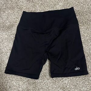 ALO Yoga Black Ribbed Mid-Rise Bike Shorts